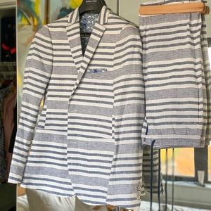 White and Blue Linen Suit